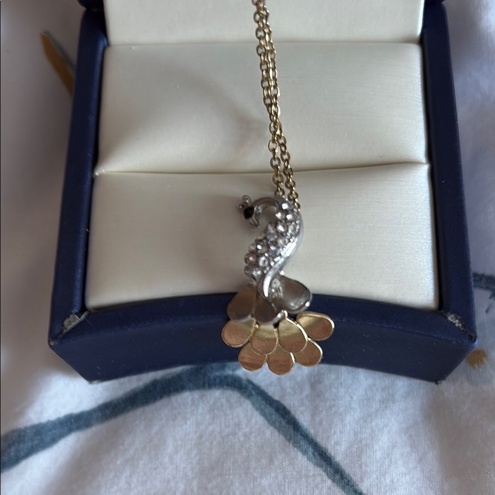 Super Cute Gold and Silver Peacock Pendant